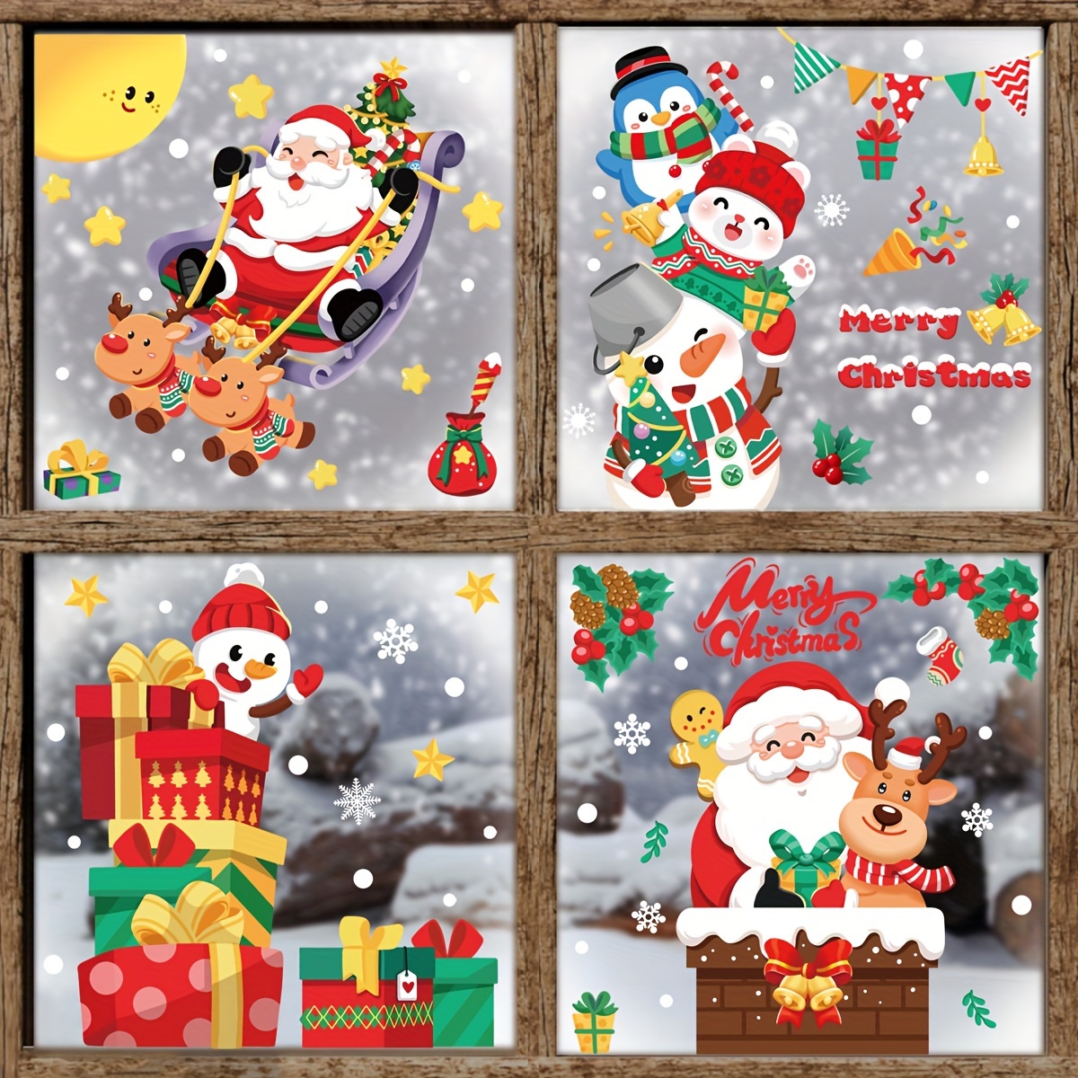 2024 New Christmas Decoration Snowflake Sticker Santa Claus - Temu