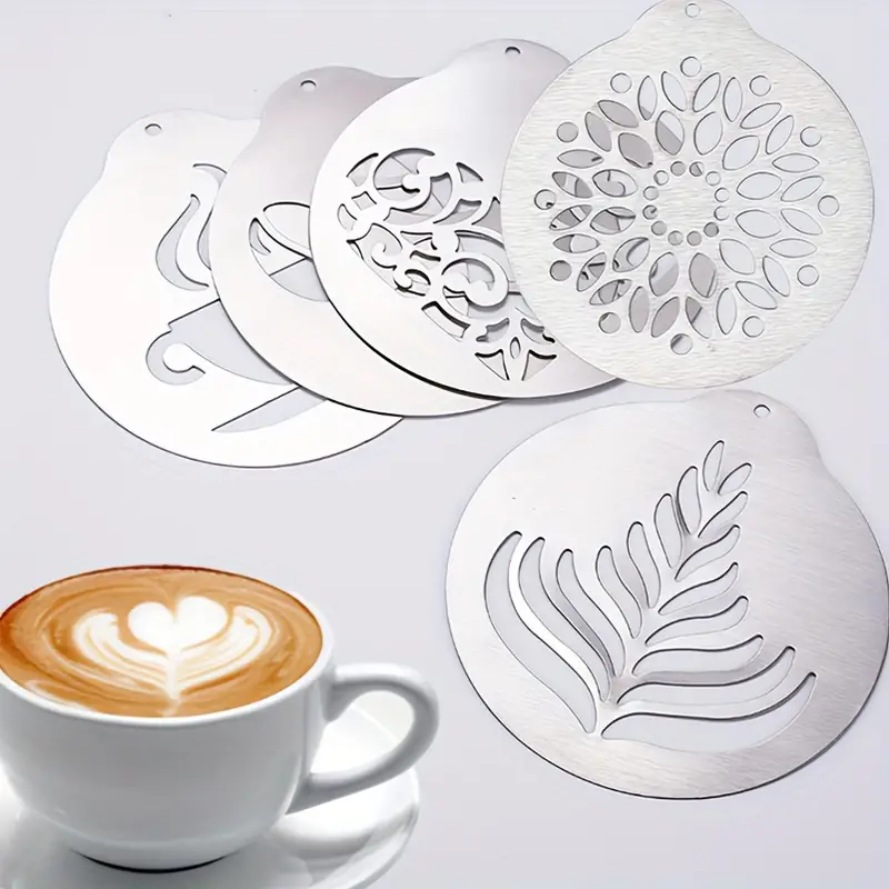 Stainless Steel Coffee Flower Diy Layering Coffee Stencil - Temu
