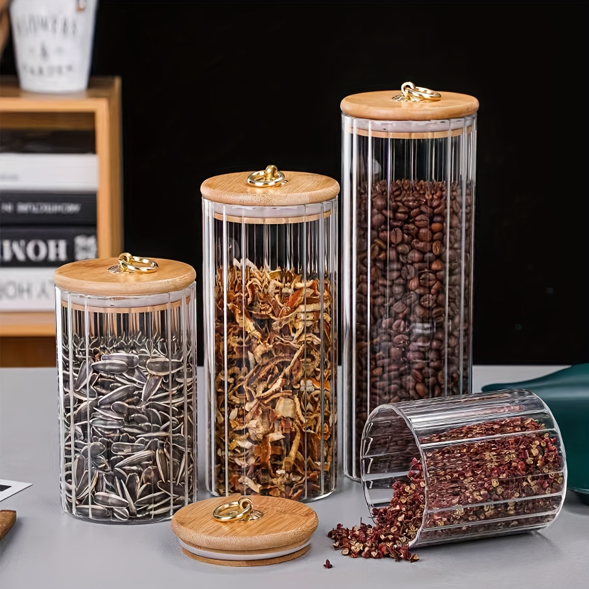 Glass Jars With Wood Lid Glass Canisters For Coffee Beans - Temu