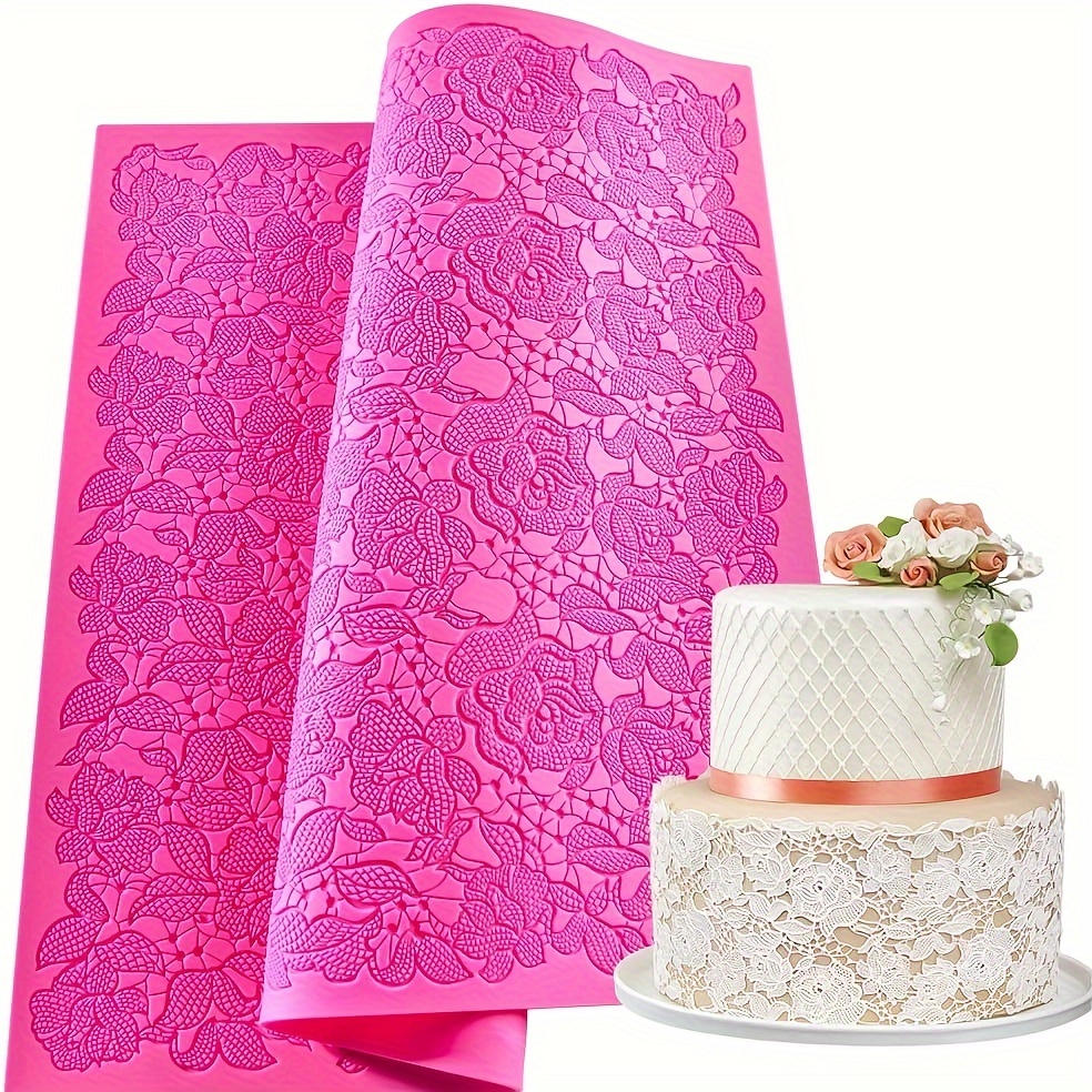 

1pc Large Rose Impression Lace Mat, Silicone Flower Mat For Cake Decorating