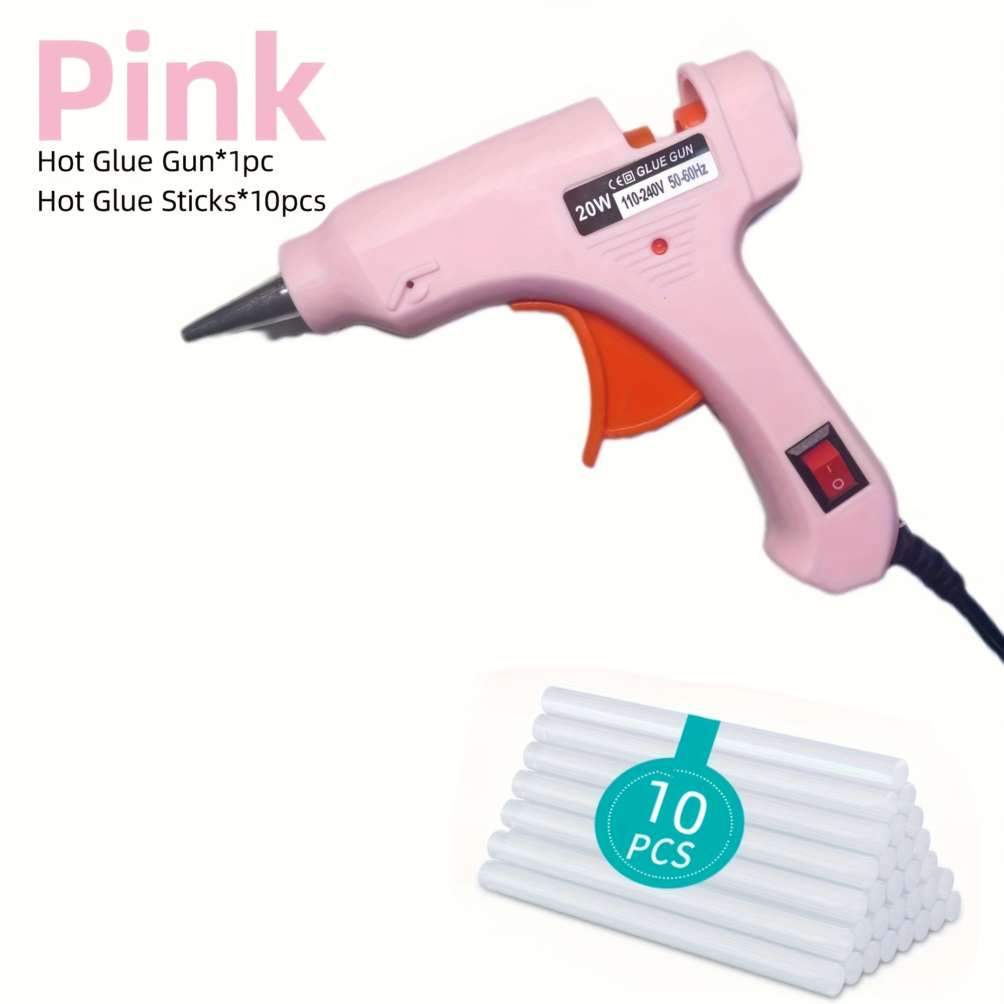 20W Pink Hot Melt Glue Gun with 7mm Glue Sticks Use in Kids DIY