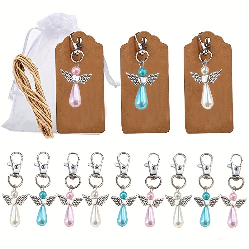 

12pcs, Guardian Keychains Lucky Charm Pendants With Organza Bags And Kraft Card Wedding Favor Boy Girl Birthday Shower Favor Christmas Favor Birthday Gift