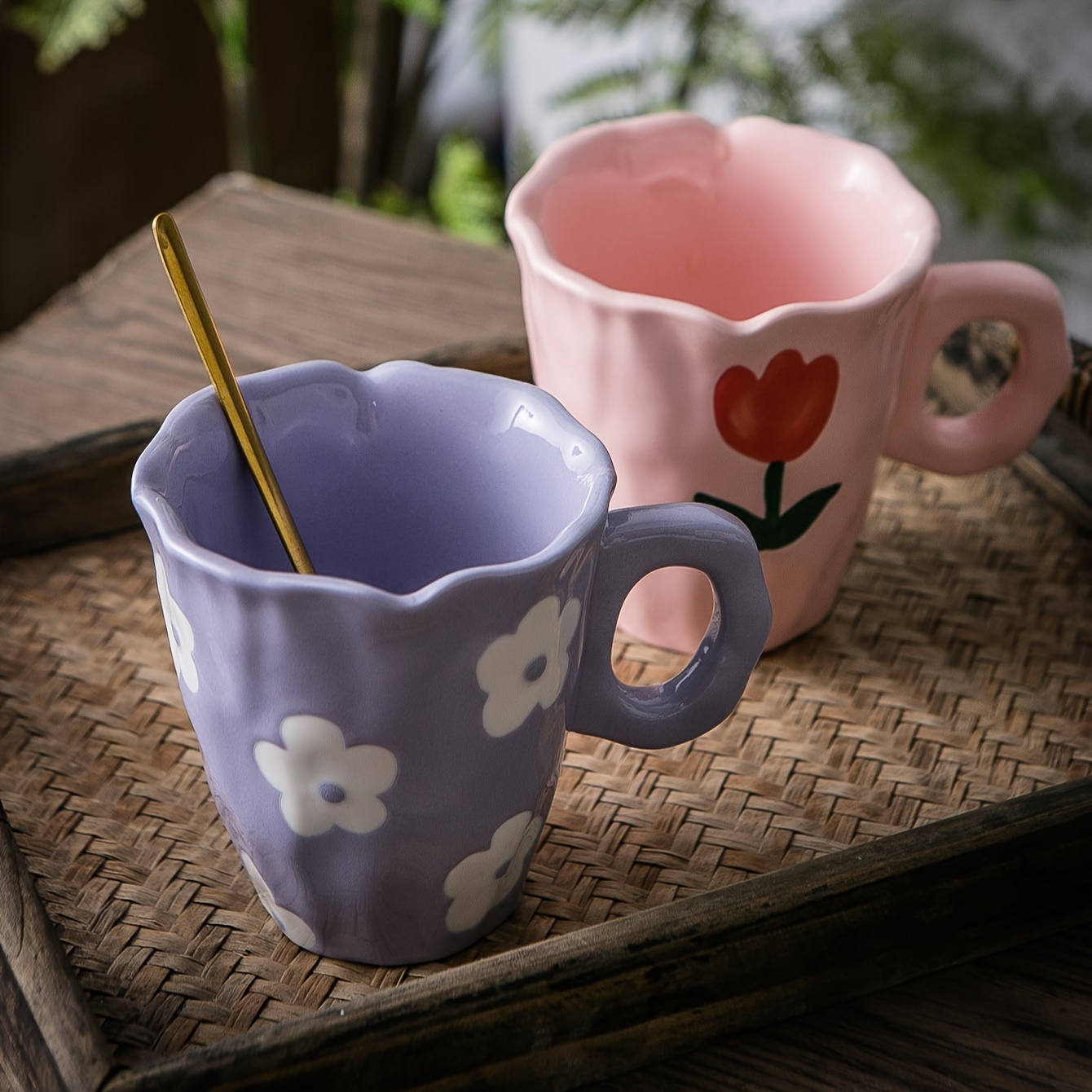 Peony Flower Handle Water Cup Coffee Mug Crystal Enamel Glass Cup Tea Cup  Gift