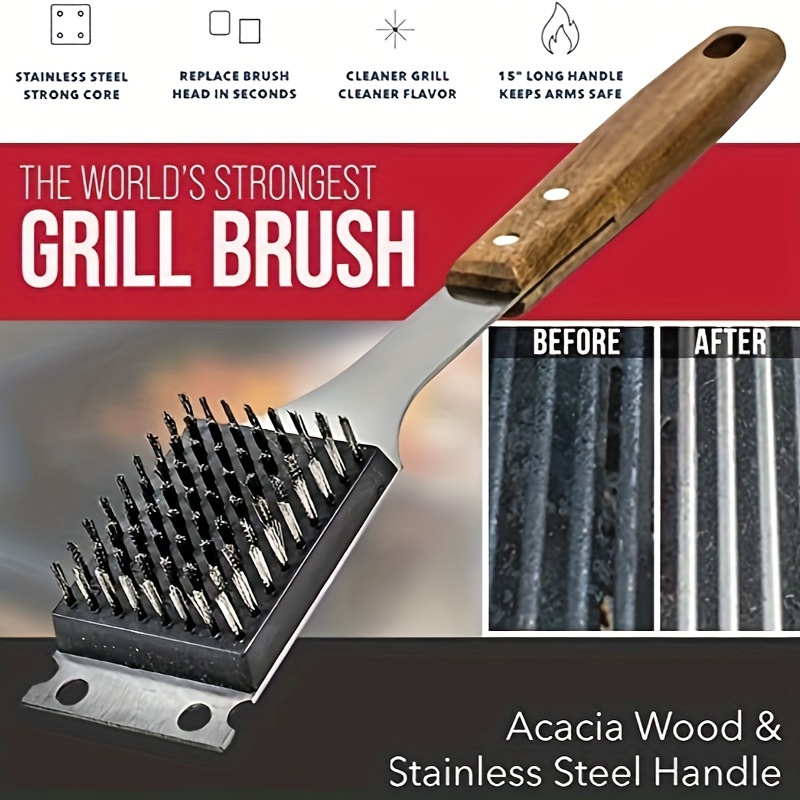 Bbq Grill Cleaning Brush And Scraper – Grill Brush For Outdoor Grill With  Extended, Large Wooden Handle And Replaceable Stainless Steel Bristles Head  –no Scratch- Bbq Grill Brush For Any Grill - Temu