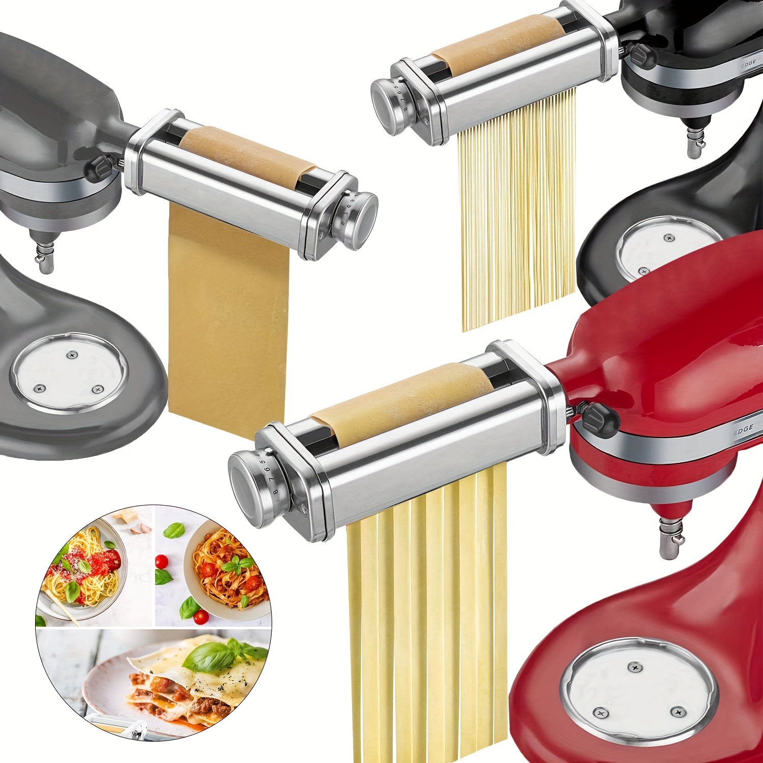  Máquina para hacer pasta, hecho en casa de acero inoxidable  manual con ajustes de grosor ajustables, cortador de fideos resistentes  para espaguetis, fettuccini, lasaña o pieles de albóndigas : Hogar y