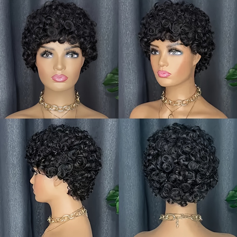 Short Human Hair Wigs Pixie Cut For Black Women Remy Curly