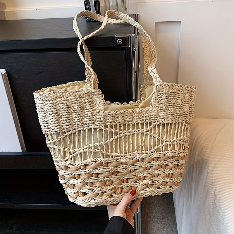 Boho Style Straw Tote Bag for Travel Vacation