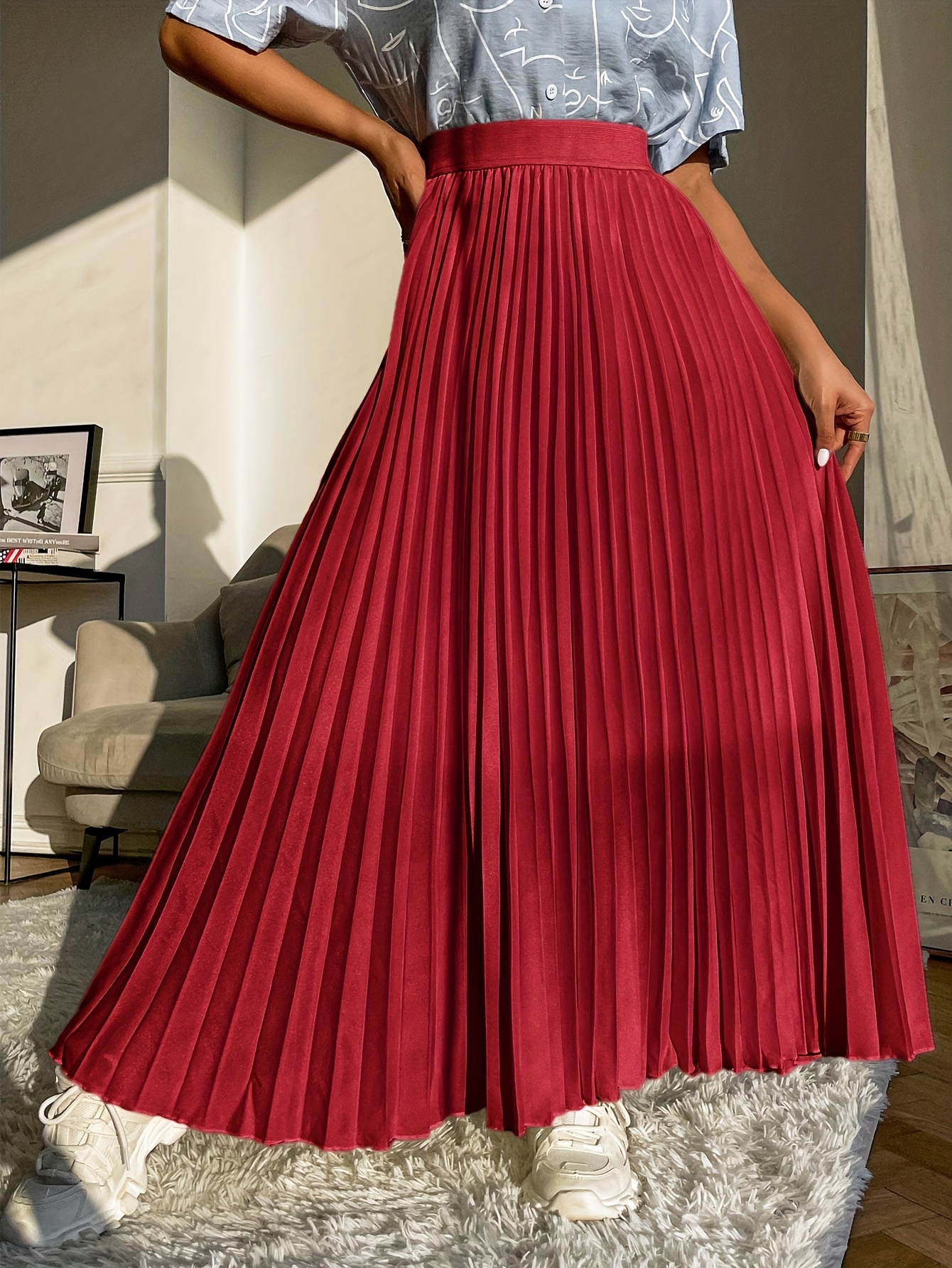 Pleated Maxi Skirts, Elegant Casual Skirts For Spring & Summer