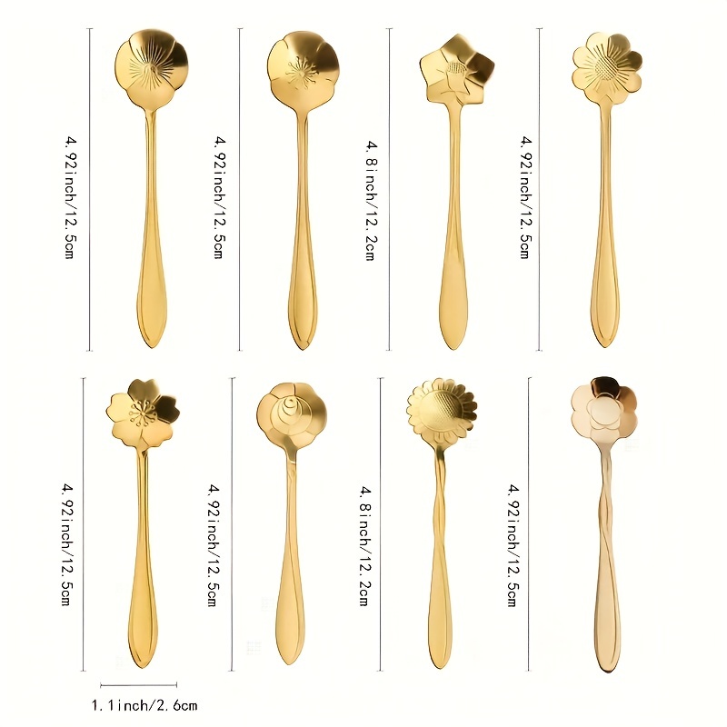 8pcs cute flower spoon set perfect for tea coffee ice cream and desserts stainless steel with golden and silver finish kitchen props for a chic and elegant dining experience 3