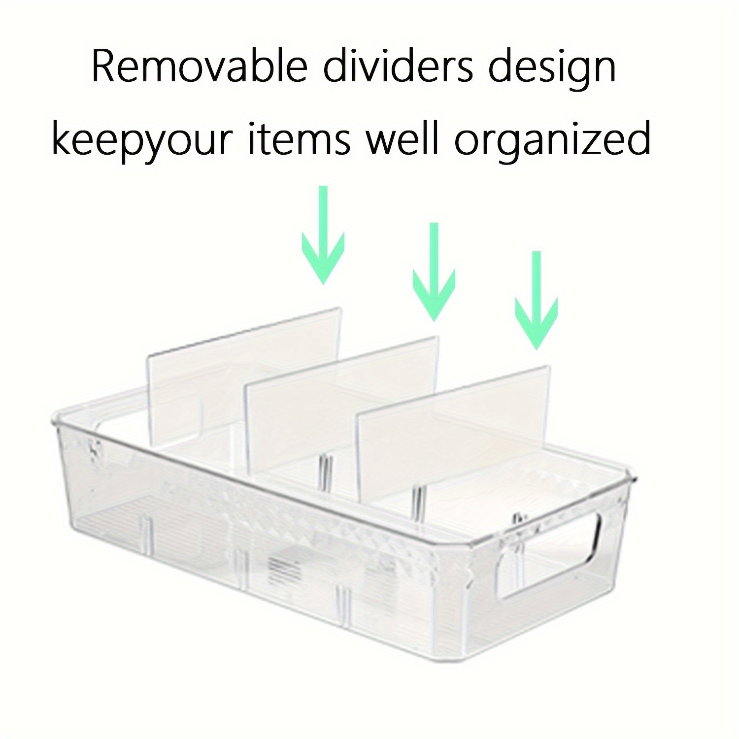 Clear Organizer Bins With 3 Removable Dividers Snack Vegetable Storage Box  Sundries Sorting Box In WHITE