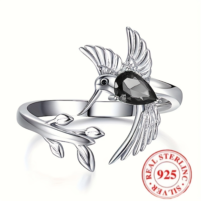 Tri tone Colibri humming bird 925 sterling silver women girl ring gift high  end