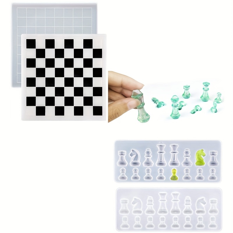 Endoto Chess Set with Checkers Board Silicone Resin Mold, 16 Pieces Full  Size 3D Chess Crystal Epoxy Casting Molds for DIY Art Crafts Making, Family  Party Board Games and Home Decoration 