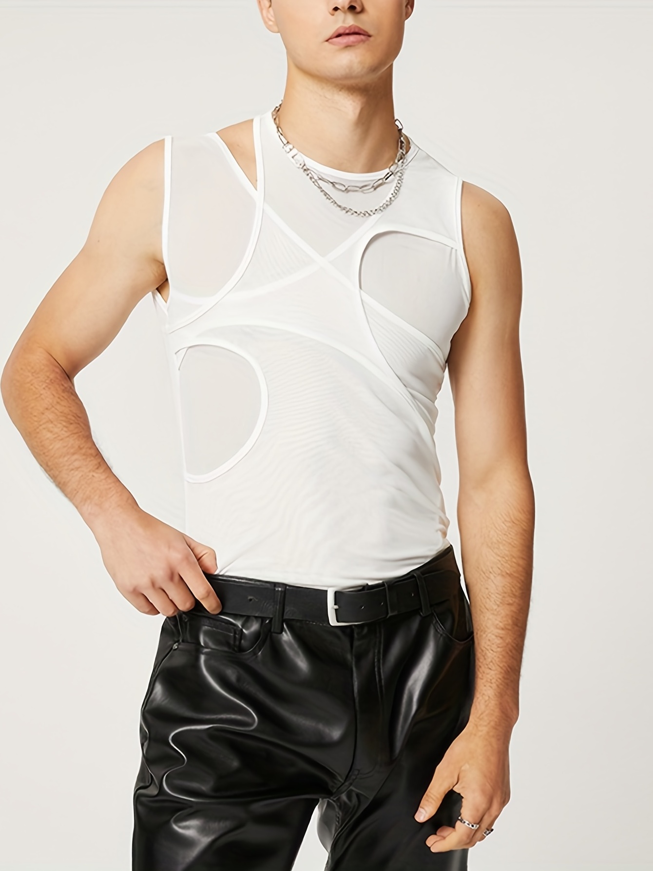 Sexy Men Mesh Fishnet See Through Undershirt Sports Muscle Shirt Tank Top  Vests