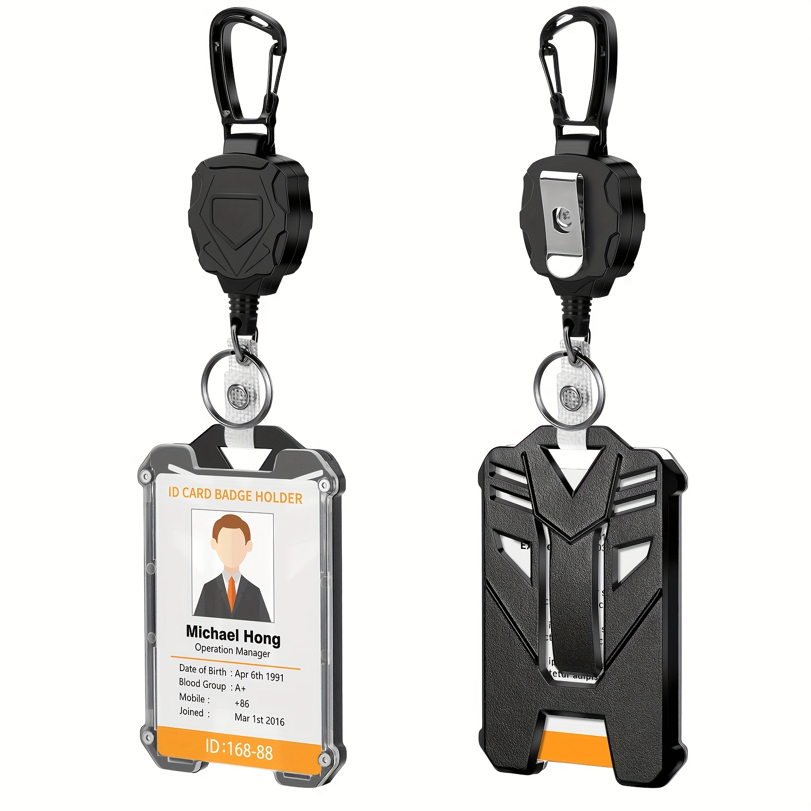 Yaohui 2-Pack Retractable Keychain, Heavy Duty Carabiner Badge Holder, Tactical Id Badge Reel Yh