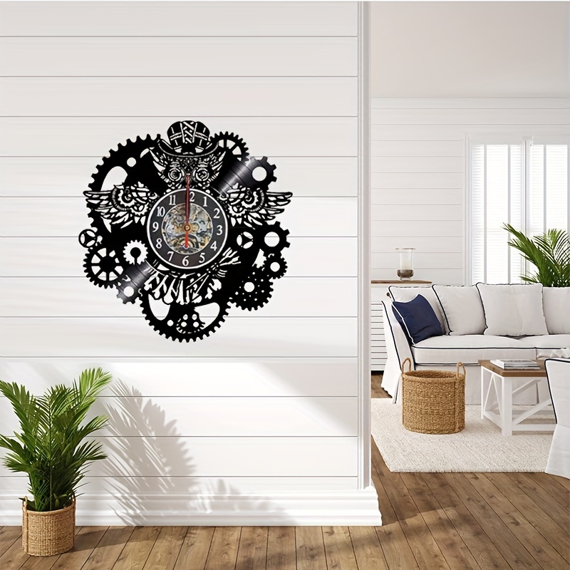 Vinyl Wall Clock Owl Steampunk