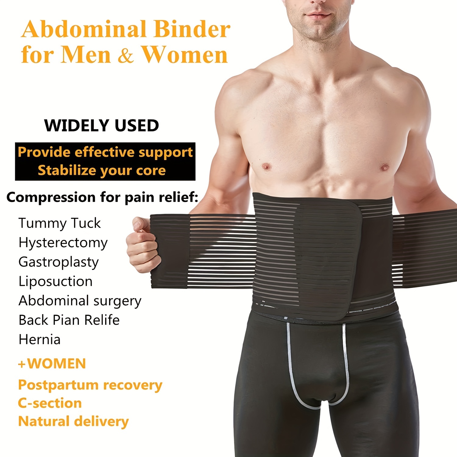Abdominal Binder Hernia Support Back Stomach Compression Belt Lower Lumbar  Brace