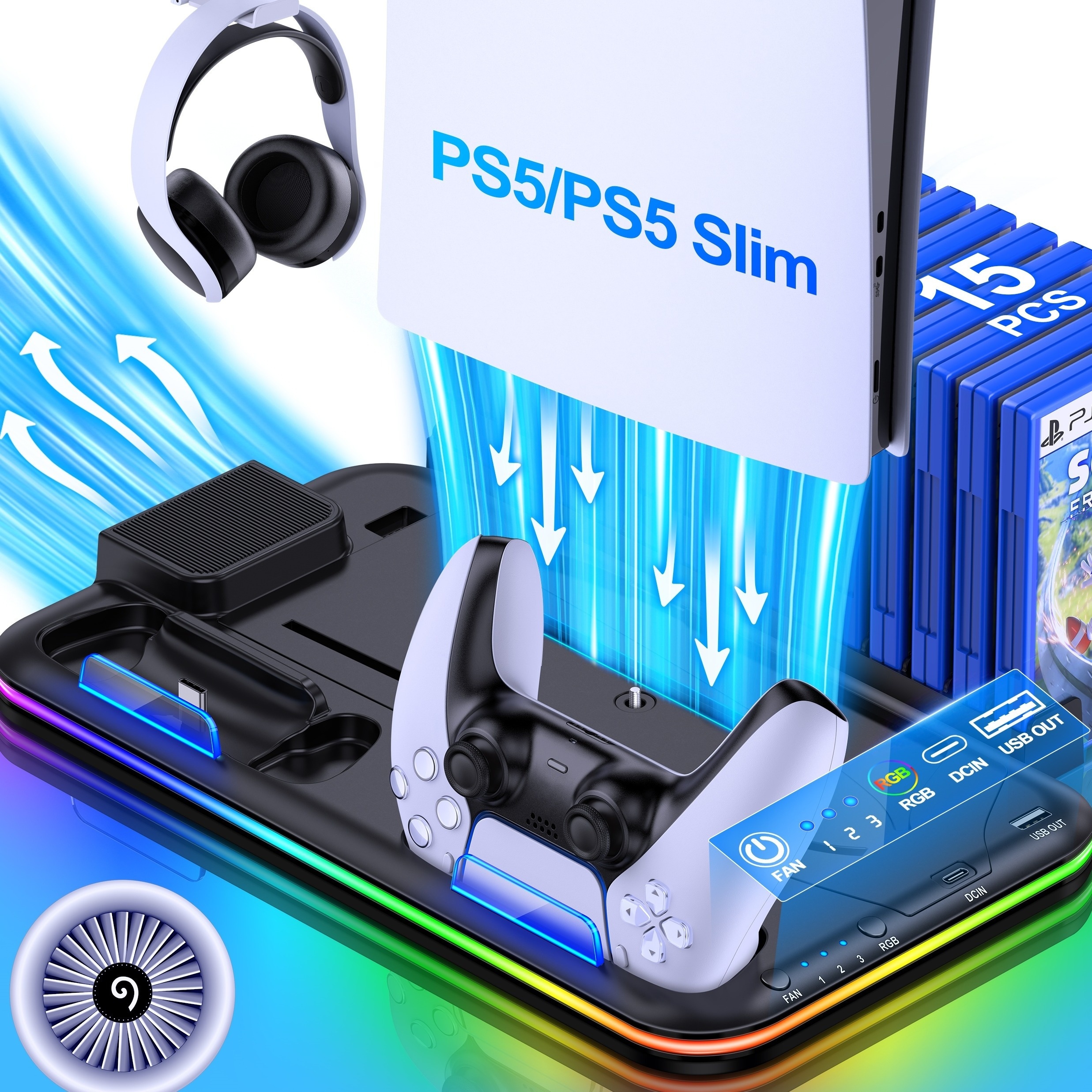 Aceshop Support PS5 Slim avec Ventilateur de Refroidissement pour
