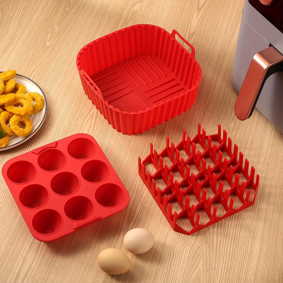 Air Fryer Accessories, With Recipes With Recipes Compatible With Air Fryers,  Square Air Fryers And Ovens, Deluxe Fryer Accessories, Cake Pizza Pan,  Silicone Mat, Shelf Etc, Air Fryer Accessories - Temu