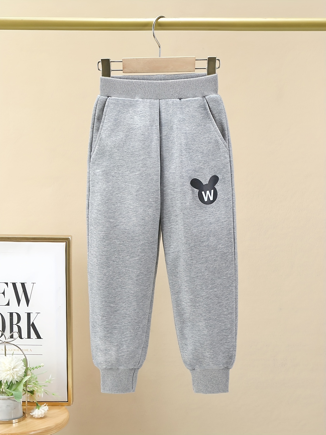 Girls' Bear Graphic Jogger Sweatpants With Pockets for Workout