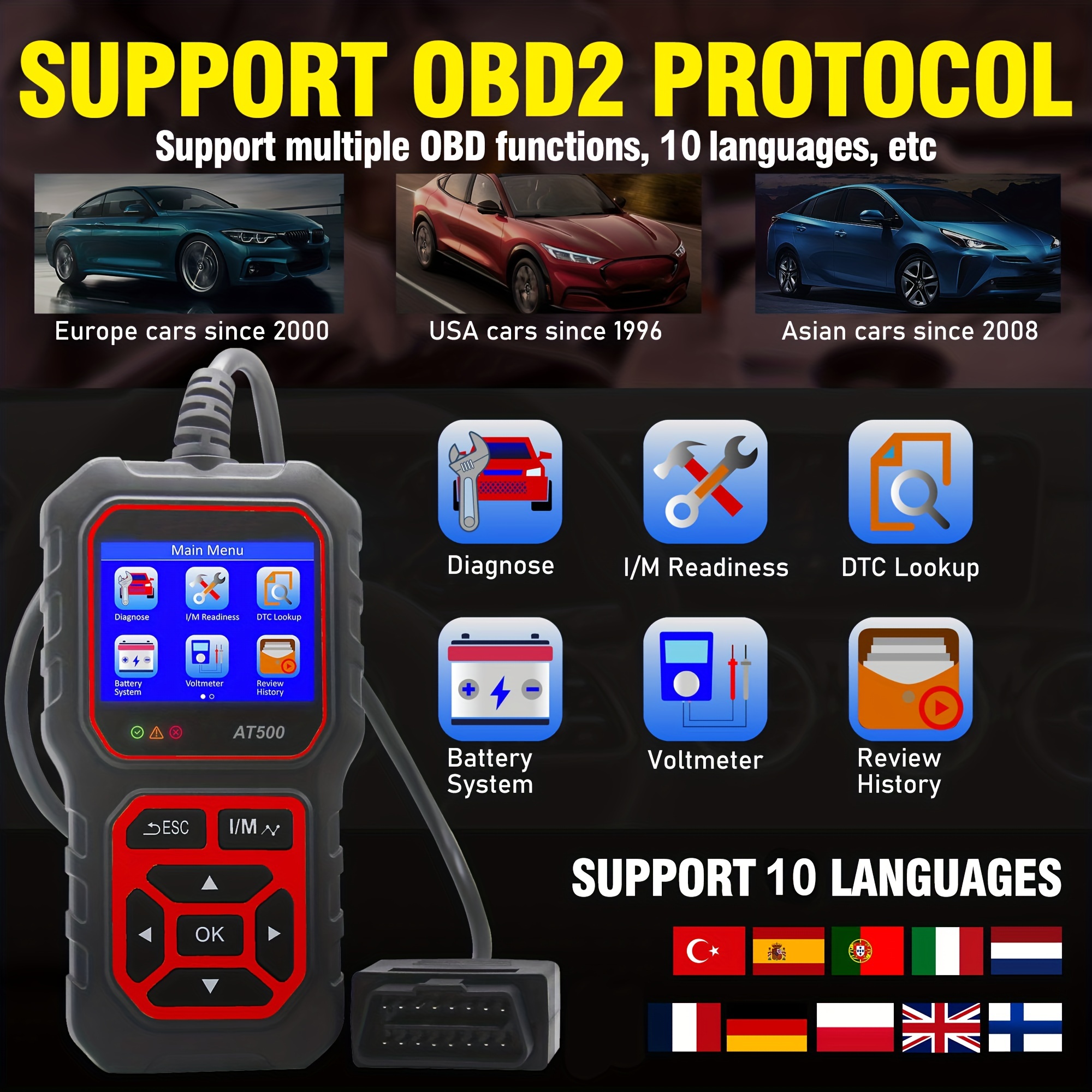 Car Code Reader Obd2 Car Code Scanner Voltage Tester Engine Temu