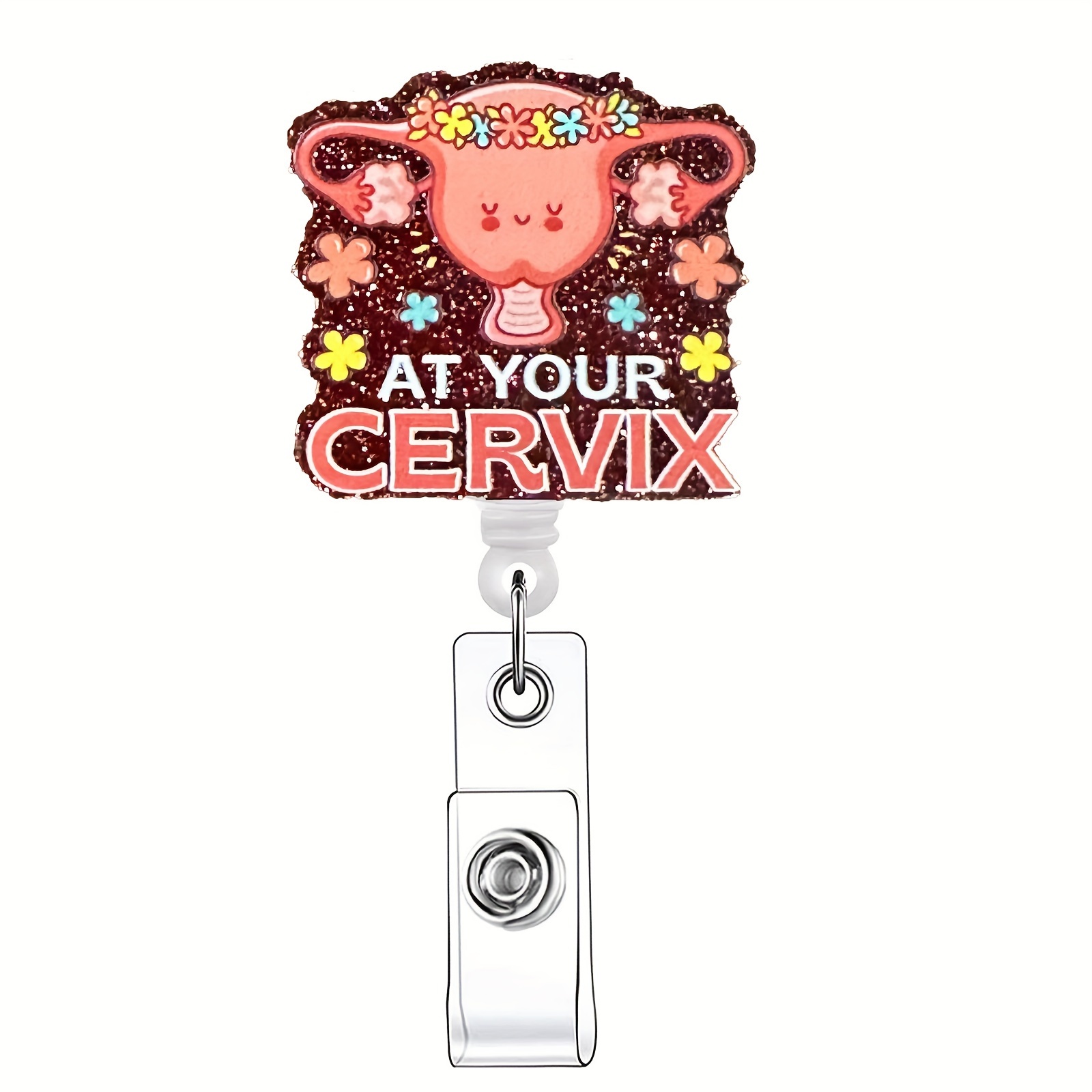 1pc Funny Cervix Type Retractable Badge Reel, Name Badge Holder With ID  Clip For Nurse Doctor Volunteer Employee
