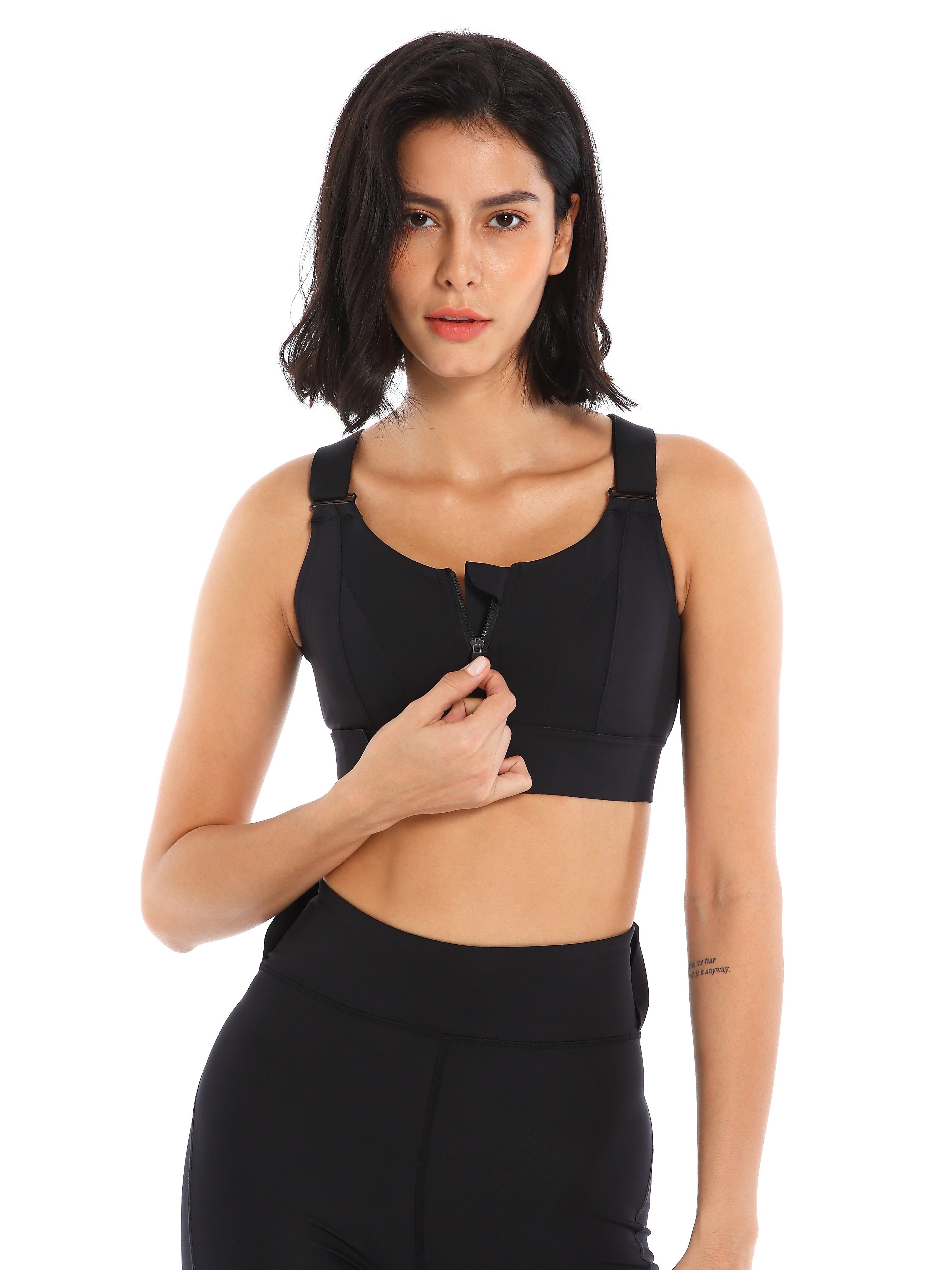  Zipper Adjustable Sports Bra High Support Fitness