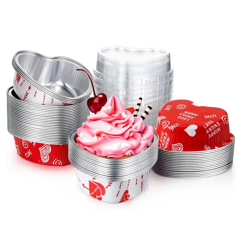 50Pcs Aluminum Foil Muffin Cupcake Cups Red