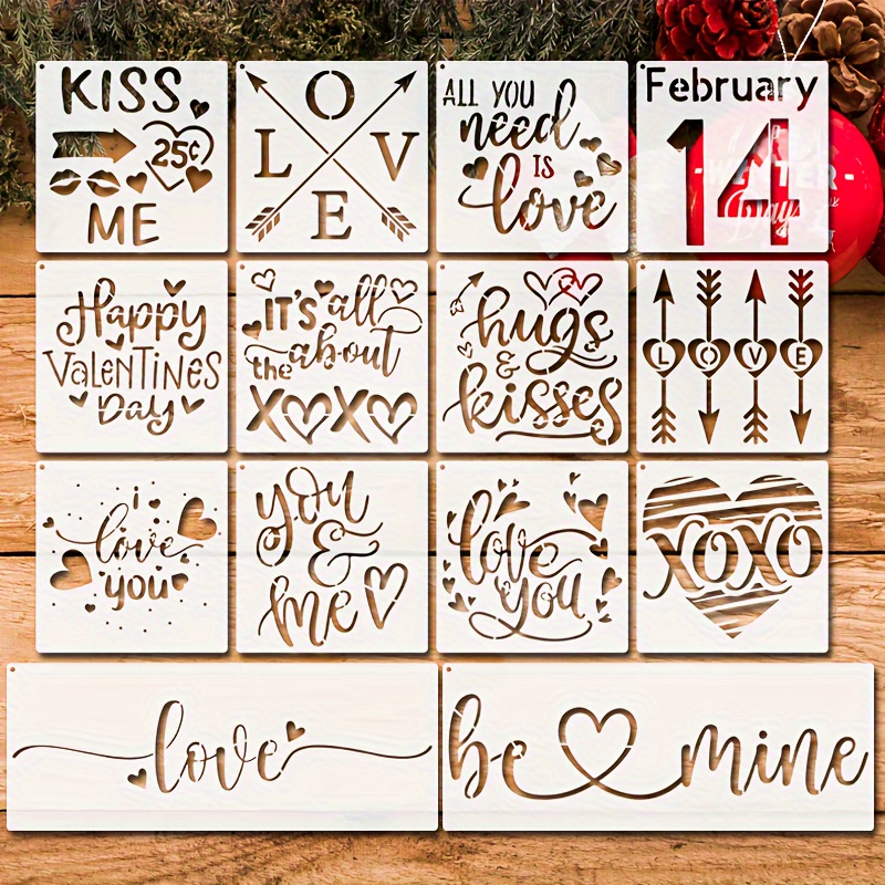 16 Pieces Valentine's Day Stencils Love Heart Templates Stencils Reusable  Kiss Me XOXO Envelope Stencils For DIY Painting On Wood Wall Canvas Home Dec