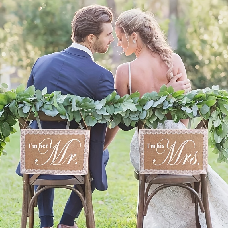 Mr. Mrs. Chair Sign Garland Rustic Burlap Lace Wedding Chair - Temu