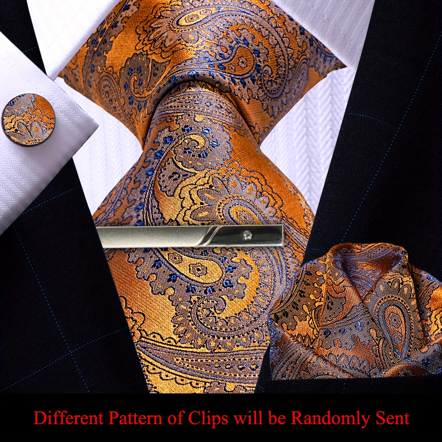 4pcs Paisley Tie Pocket Square Handkerchief Cufflinks Ties Clip Set For Men  Wedding Party Business Tie Set, Shop Now For Limited-time Deals