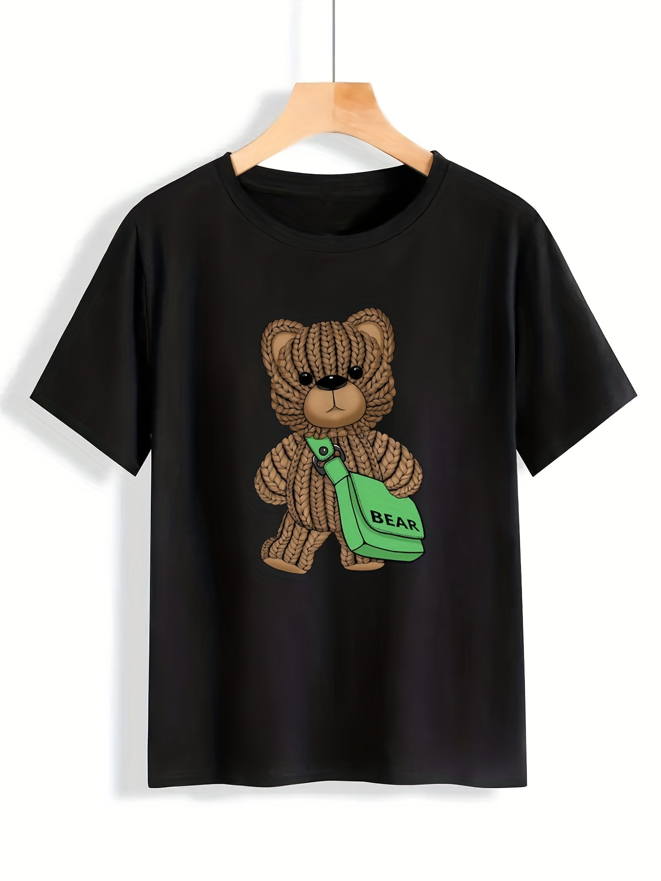 Lucky Bear Print Summer T shirt Cute Short Sleeve Crew Neck - Temu