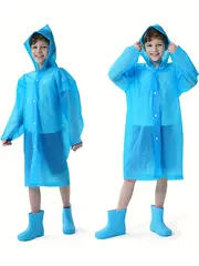 1pc kids eva blue waterproof reusable hooded raincoat for outdoor boys and girls suitable for 6 10 years old details 1