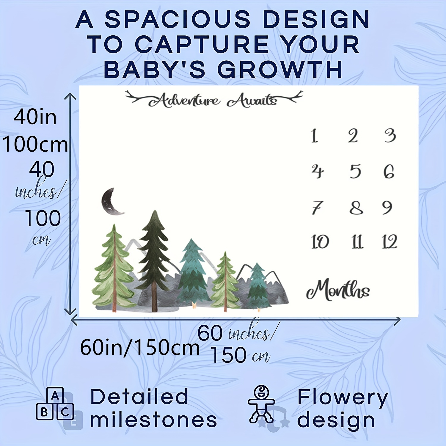 Pondering Pine Manta orgánica mensual de hitos para bebé, manta de oso con  marco de marcador de mes, manta mensual de bebé para hitos de 1 a 12 meses