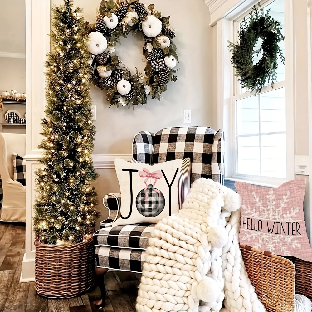 Linen Blend Christmas Pillow Covers 18x18 Christmas Decorations