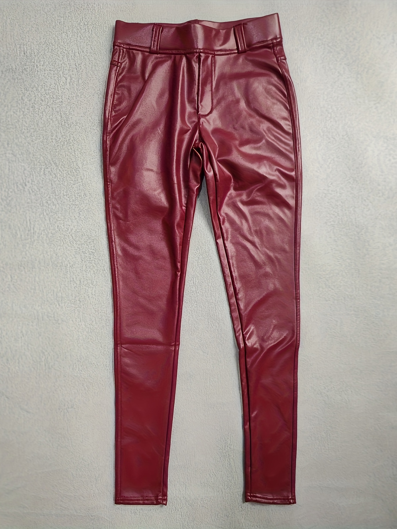  Red Faux Leather Leggings For Women High Waisted