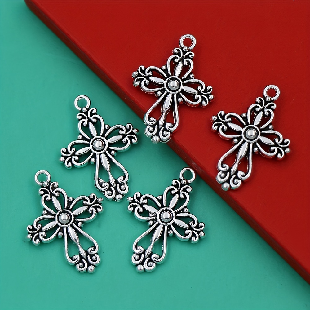

10pcs 20.5x27.9mm Hollow Flower Cross Creative Fashion Religious Spacer Charms For Necklace Bracelet Earrings Diy Jewelry Making Accessories L425