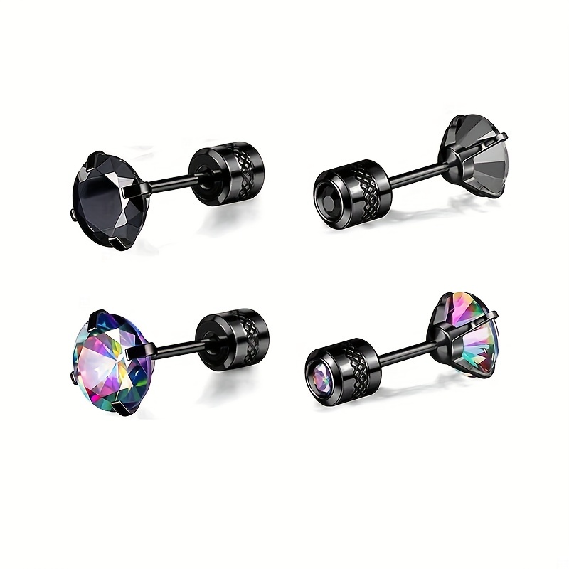 Men's 2pcs Titanium Steel Spiral Stud Earrings Set