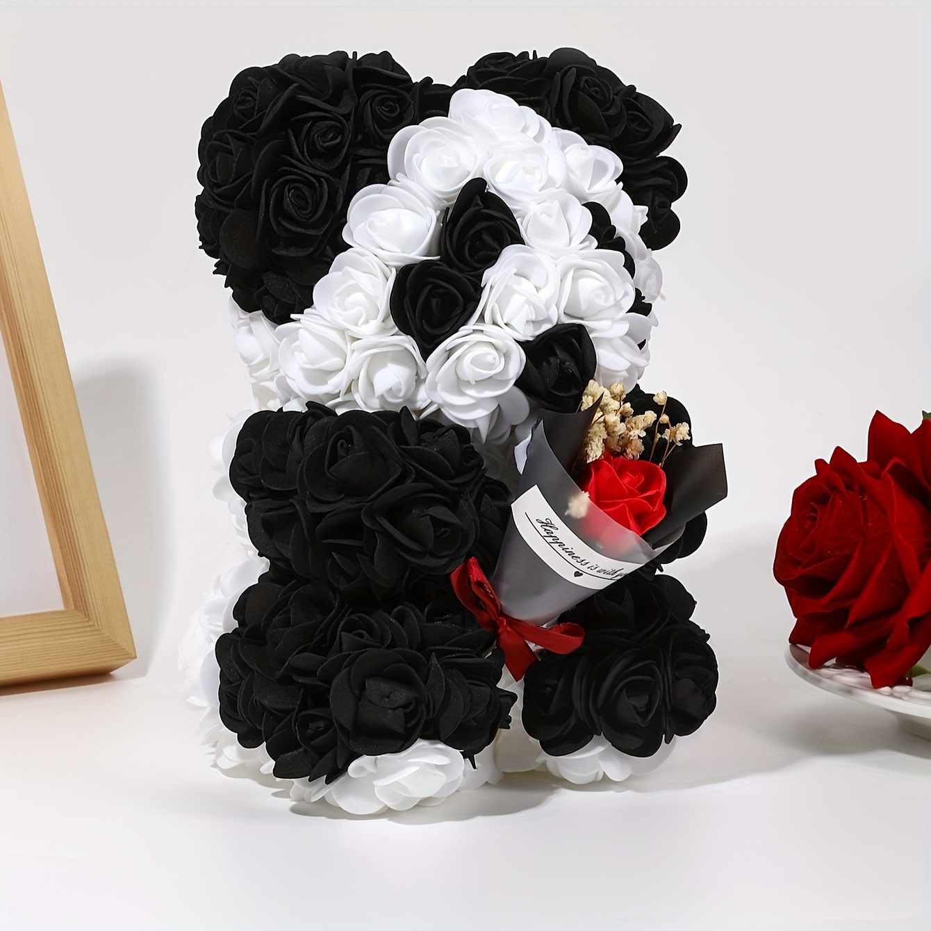 

1pc, Panda Ornament, Creative Gift Decoration For New Year, Wedding, Valentine's Day, With Romantic Roses And Cute Panda Ornaments