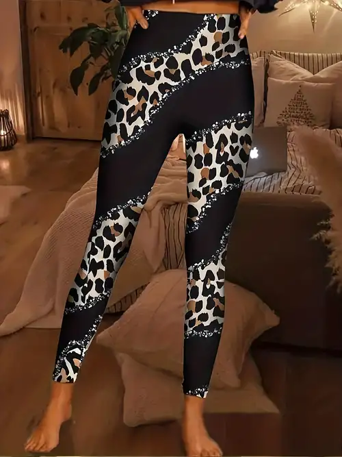 Plus Size Casual Leggings Women's Plus Colorblock Leopard - Temu