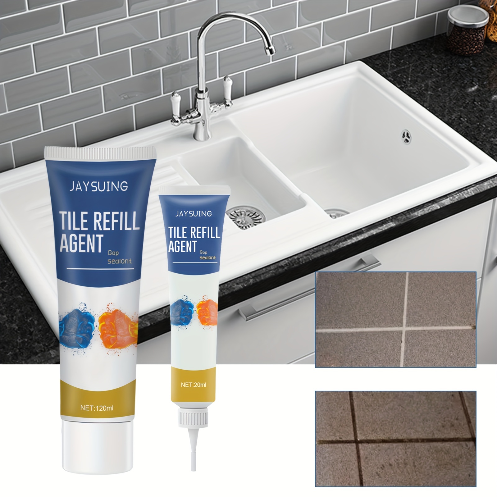 Grout Paint, 2 Pack Grey Grout Filler Tube, Grout Sealer for Bathroom  Shower Floor, Fast Drying Tile Grout Repair Kit, Restore and Renew Tile  Joints