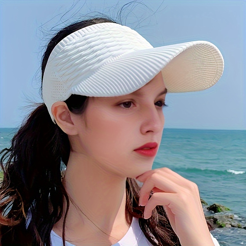 Checkerboard Knitted Visor Hat Trend Color Block Ponytail Uv