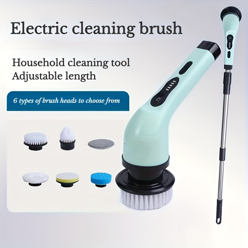 Electric Spin Scrubber With 6 Replaceable Brush Head, Power Cordless  Bathroom Scrubber With Adjustable Long Handle, Rechargeable Shower Scrubber,  Multifunctional Scrubber For Bathroom, Kitchen, Bathtub, Tile, Shower, Car,  Cleaning Supplies - Temu