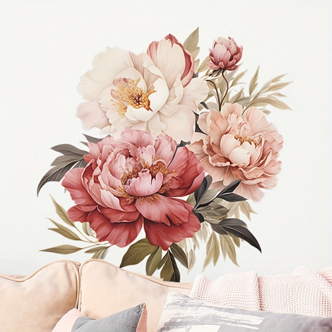 

2pcs Watercolor Wall Stickers, Vivid Peony Flowers, Removable Waterproof Vinyl Stickers, Stickers For Office Vanity Living Room Background Wall Decor, Home Decor, 11.8*23.6in*2pcs