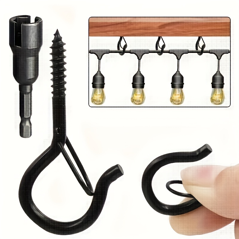 

20pcs Black Nickel Q-shaped Spring Buckle Hooks, Outdoor Lighting Hooks, Bonsai Hooks With Anti-fall Safety Buckle, Sheep Eye Nail Hooks, Question Mark Light Hooks (boxed, With Wrench)