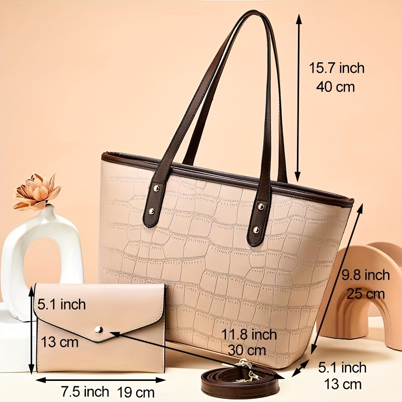 2pcs Crocodile Embossed Tote Bag With Purse, Best Work Bag For Women