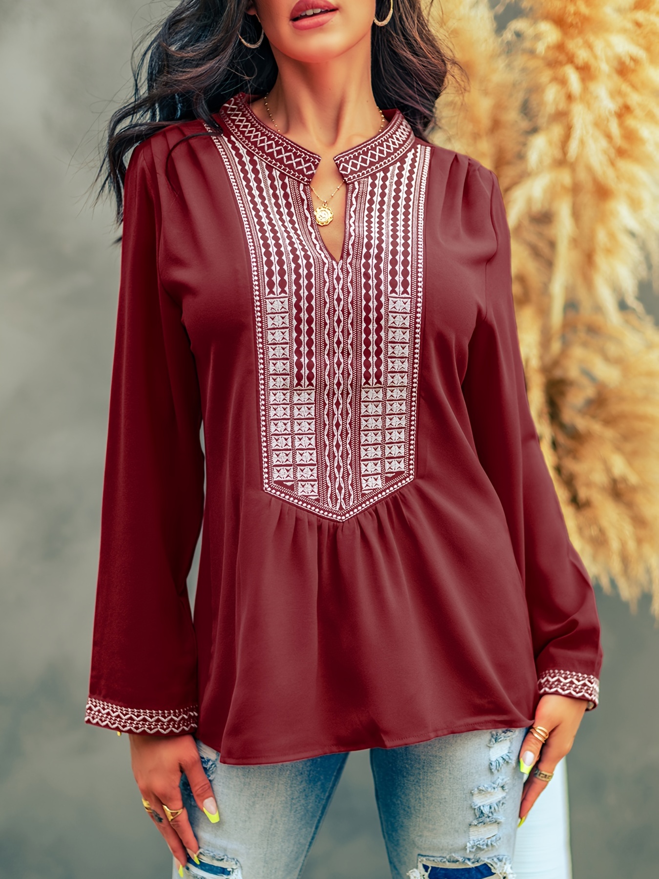 Shirts For Women Embroidered Tops Ladies Tops Tunic Loose Blouse