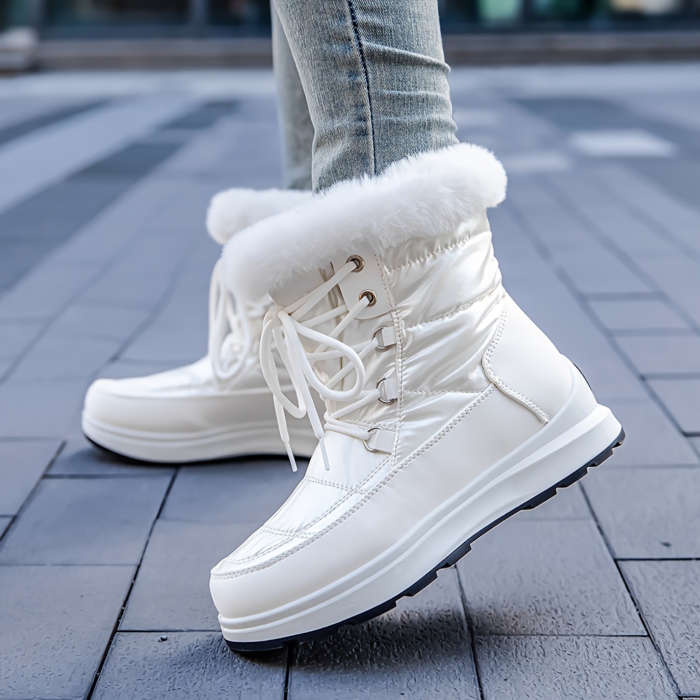 Women's Platform Fur Lined Snow Boots Fashion Lace Outdoor - Temu