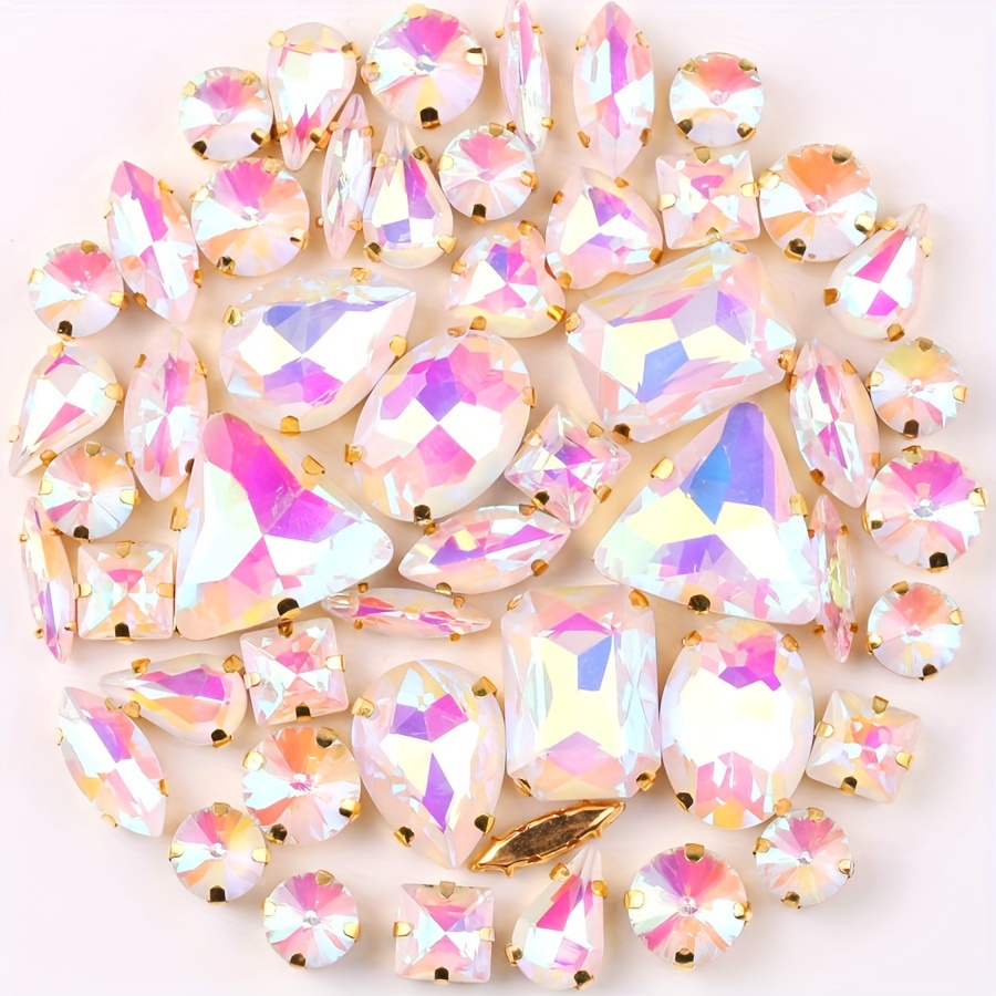 Mixed Shapes Sizes Pink Sew On Rhinestones Flatback Crystal Glass