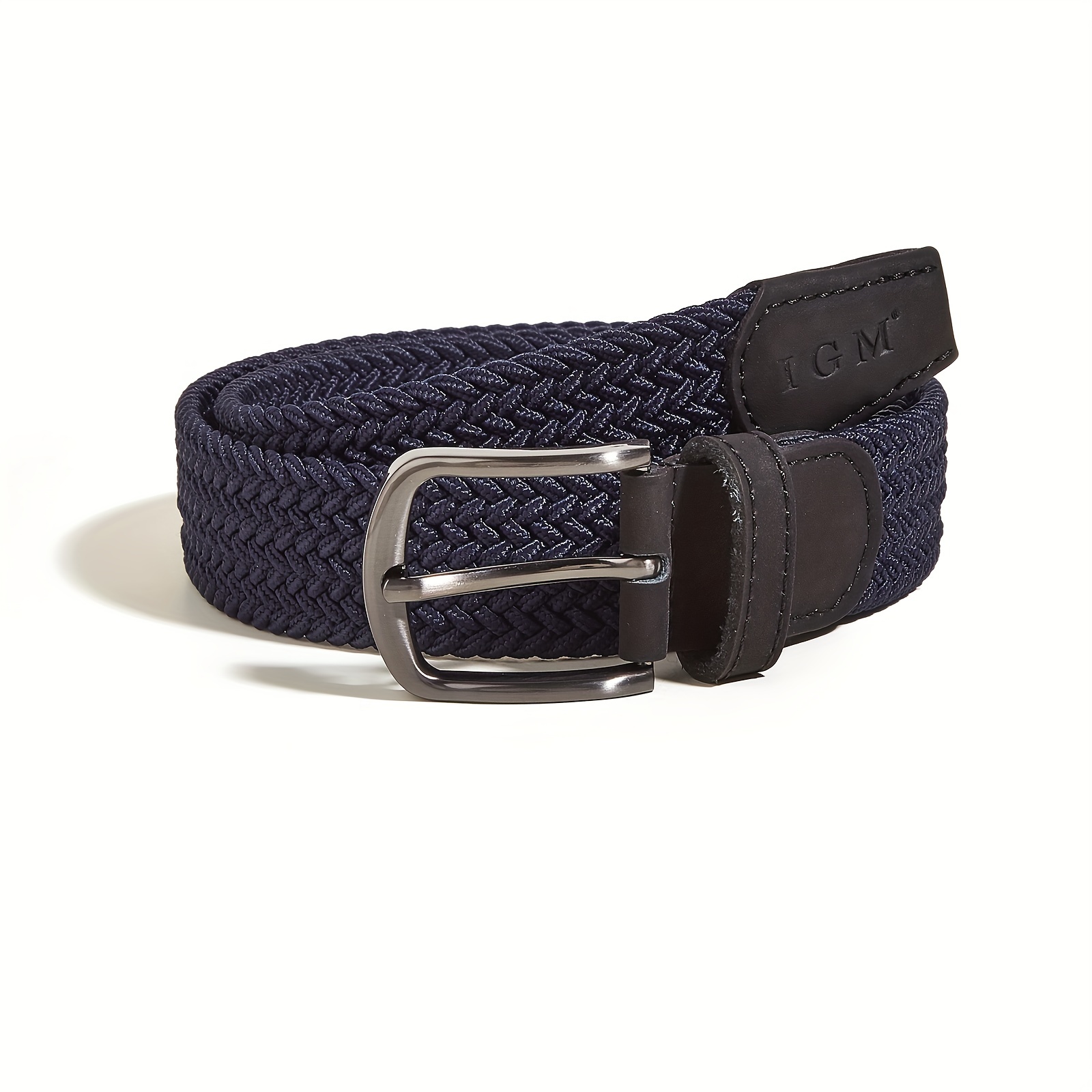 1pc Casual Royal Blue Square Plaited Elastic Genuine Leather Belt