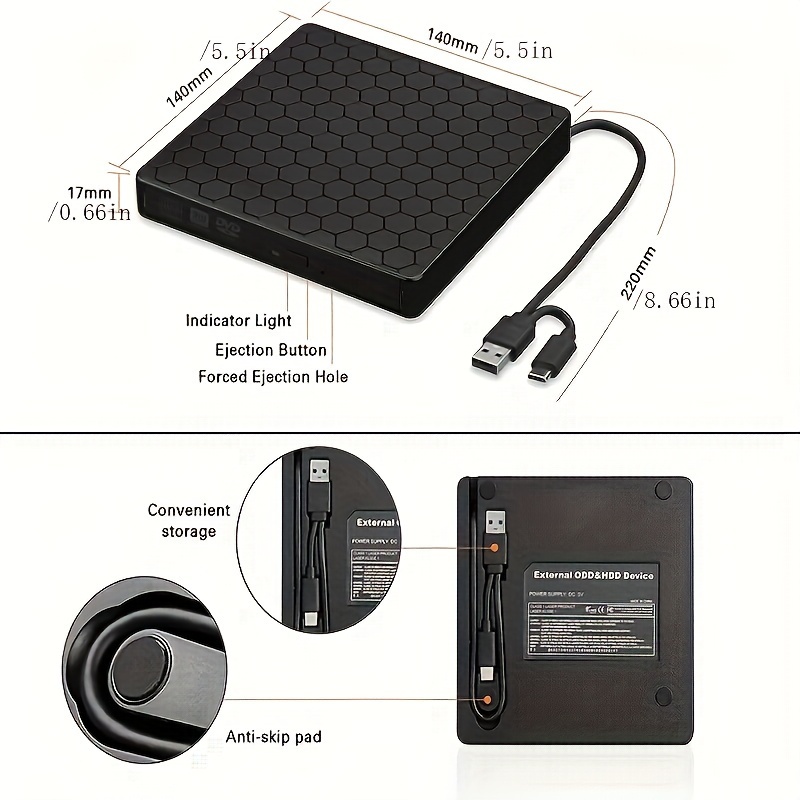  External DVD Drive USB 3.0 Type-C CD Burner Portable